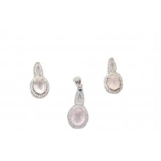 Pendant Earring Set 925 Sterling Silver Rose Quartz zircon stones